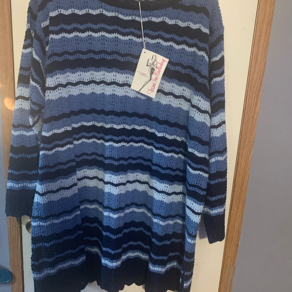 Diane Von Furstenberg The Color Authority Tunic Sweater Dress Blue Stripe Sz 2xl